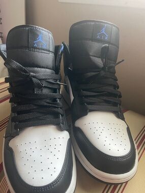 Jordan High-Top Sneakers in Black, White & Blue Jumpman